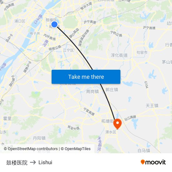 鼓楼医院 to Lishui map