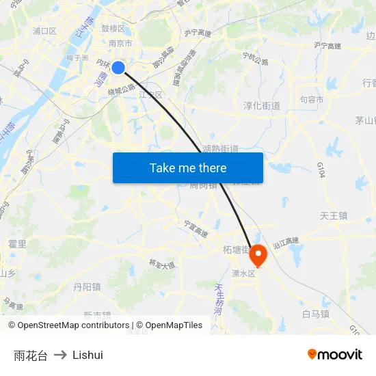 雨花台 to Lishui map