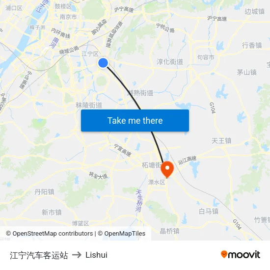 Jiangning Bus Station to Lishui map