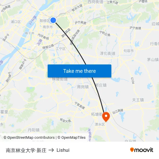 Nanjing Forestry University & Xinzhuang to Lishui map