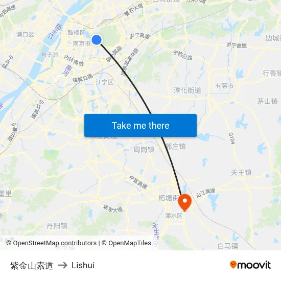 Zijin Mountain Cable Car to Lishui map