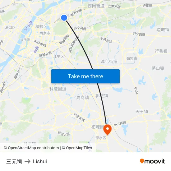 三元祠 to Lishui map