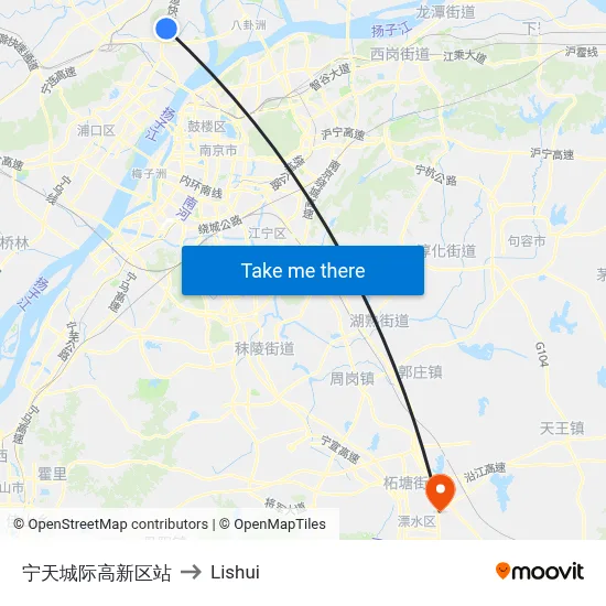 Ningtian Intercity High-tech Zone Station to Lishui map
