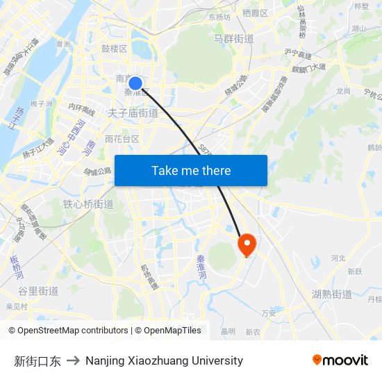 新街口东 to Nanjing Xiaozhuang University map
