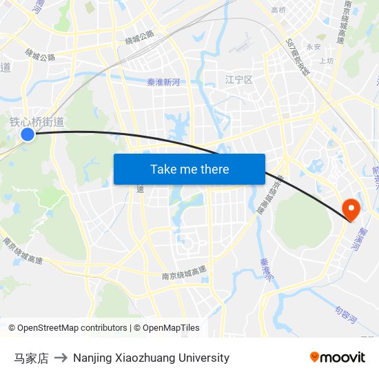 马家店 to Nanjing Xiaozhuang University map