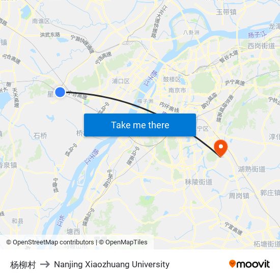 杨柳村 to Nanjing Xiaozhuang University map