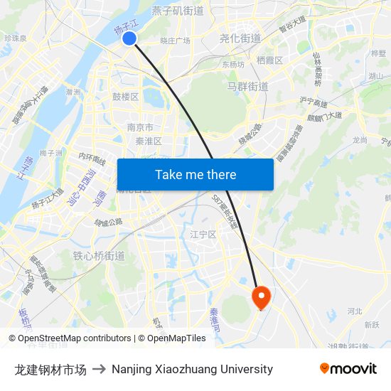 龙建钢材市场 to Nanjing Xiaozhuang University map