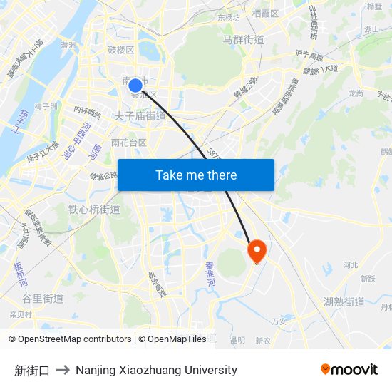 新街口 to Nanjing Xiaozhuang University map