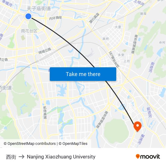 西街 to Nanjing Xiaozhuang University map