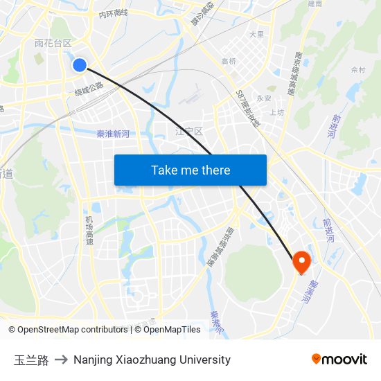 玉兰路 to Nanjing Xiaozhuang University map