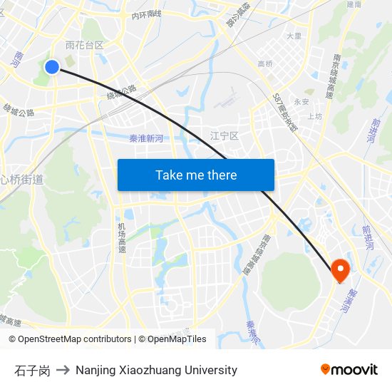 石子岗 to Nanjing Xiaozhuang University map