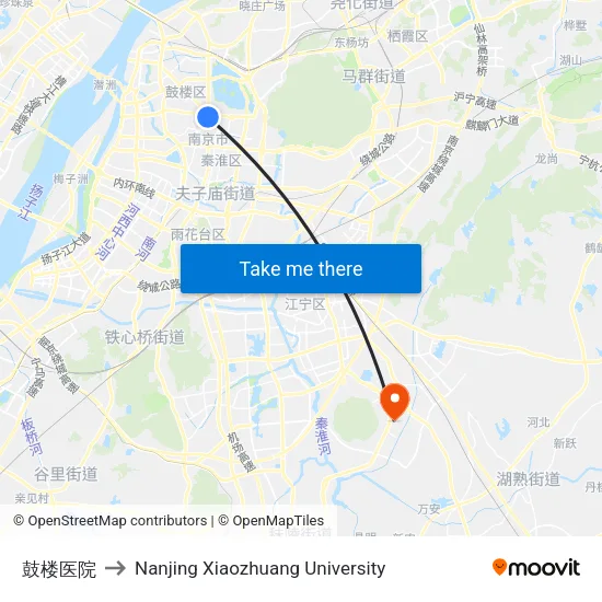 鼓楼医院 to Nanjing Xiaozhuang University map