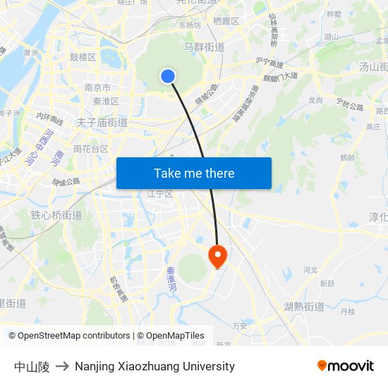 中山陵 to Nanjing Xiaozhuang University map