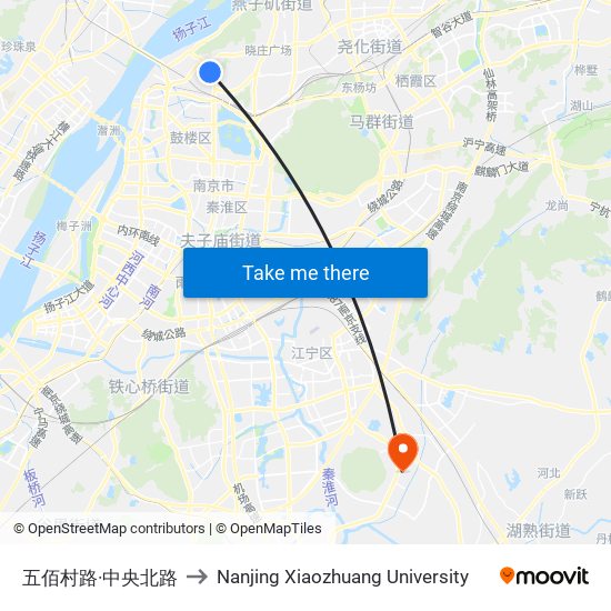 五佰村路·中央北路 to Nanjing Xiaozhuang University map
