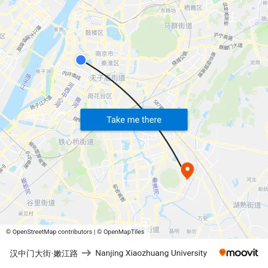 汉中门大街·嫩江路 to Nanjing Xiaozhuang University map