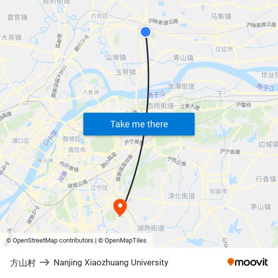 方山村 to Nanjing Xiaozhuang University map