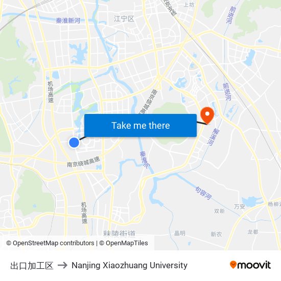 出口加工区 to Nanjing Xiaozhuang University map