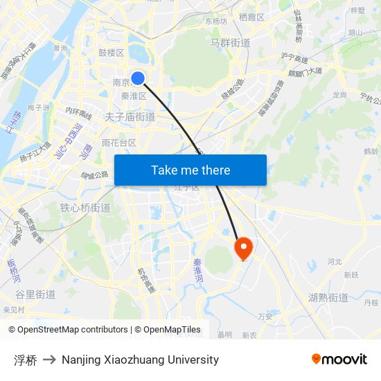 浮桥 to Nanjing Xiaozhuang University map