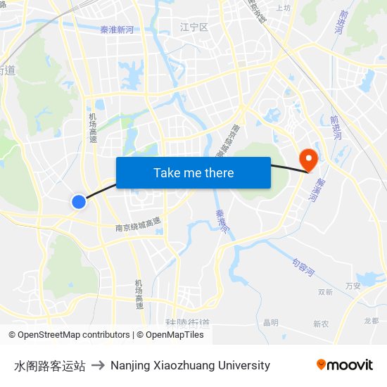 水阁路客运站 to Nanjing Xiaozhuang University map