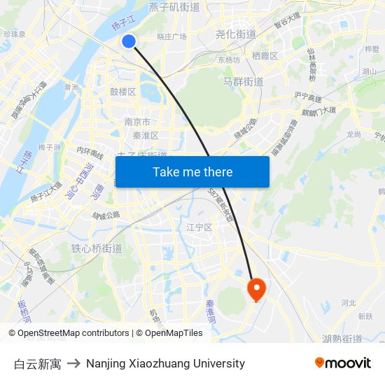 白云新寓 to Nanjing Xiaozhuang University map