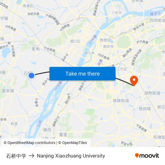 石桥中学 to Nanjing Xiaozhuang University map