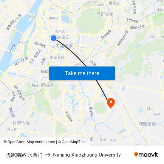 虎踞南路·水西门 to Nanjing Xiaozhuang University map