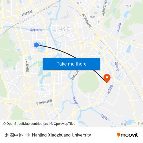 利源中路 to Nanjing Xiaozhuang University map