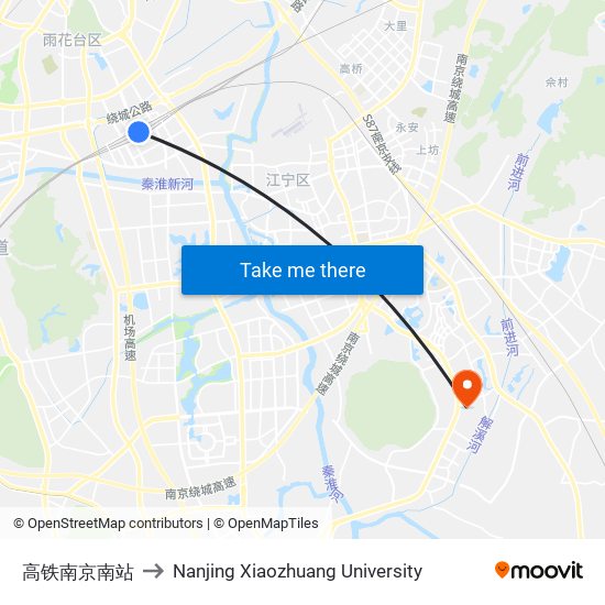 高铁南京南站 to Nanjing Xiaozhuang University map