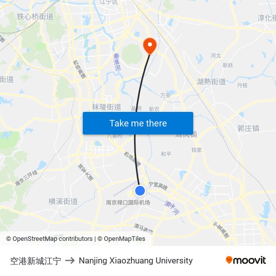 空港新城江宁 to Nanjing Xiaozhuang University map