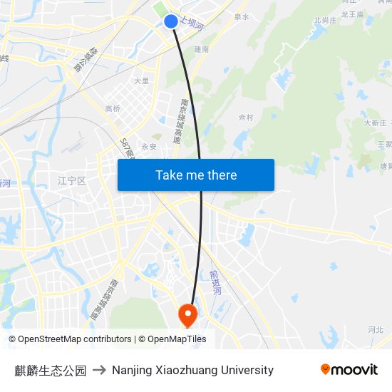 麒麟生态公园 to Nanjing Xiaozhuang University map
