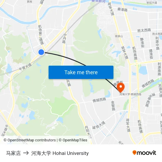 马家店 to 河海大学 Hohai University map