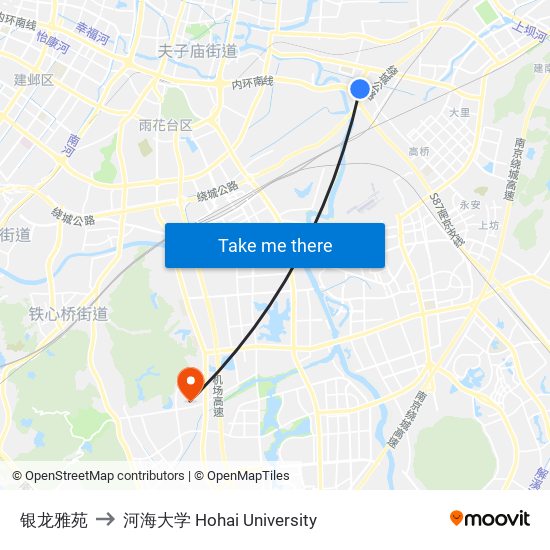 银龙雅苑 to 河海大学 Hohai University map