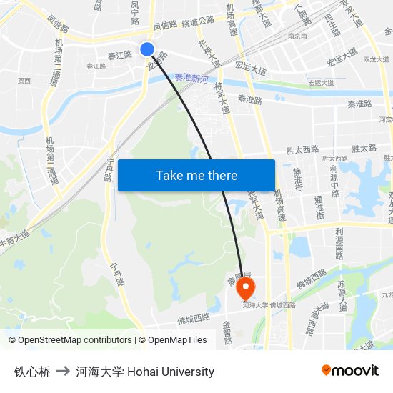 铁心桥 to 河海大学 Hohai University map