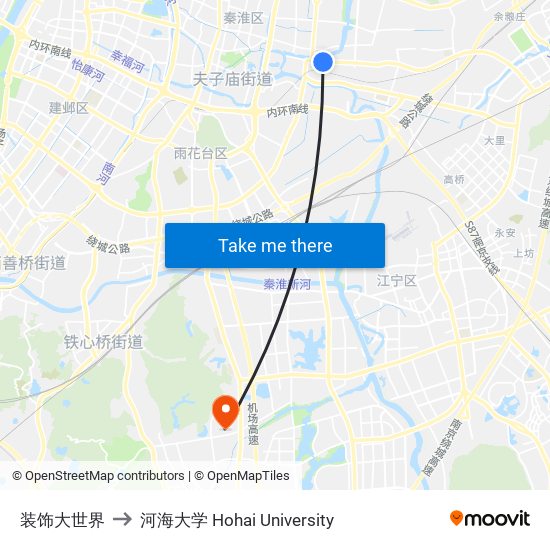 装饰大世界 to 河海大学 Hohai University map