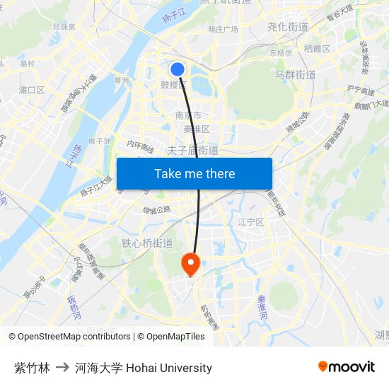 紫竹林 to 河海大学 Hohai University map