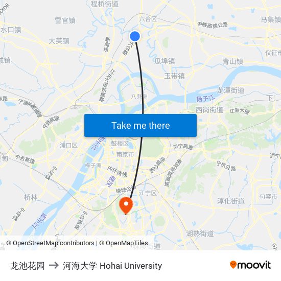 龙池花园 to 河海大学 Hohai University map