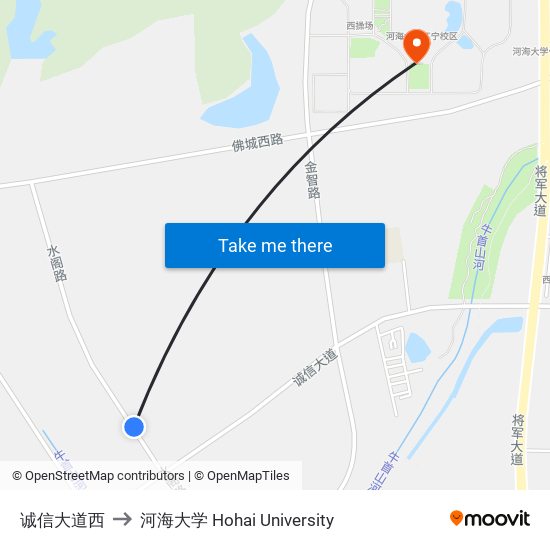 诚信大道西 to 河海大学 Hohai University map