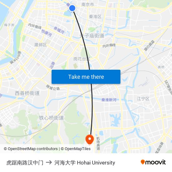 虎踞南路汉中门 to 河海大学 Hohai University map