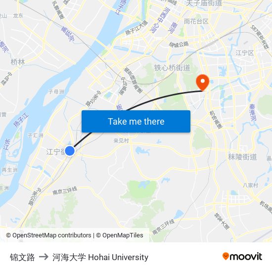 锦文路 to 河海大学 Hohai University map