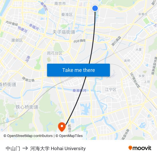 中山门 to 河海大学 Hohai University map