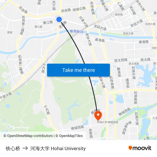 铁心桥 to 河海大学 Hohai University map