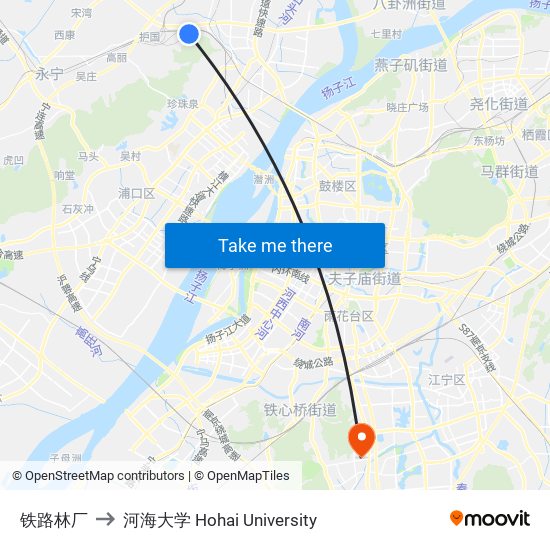 铁路林厂 to 河海大学 Hohai University map
