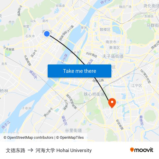 文德东路 to 河海大学 Hohai University map