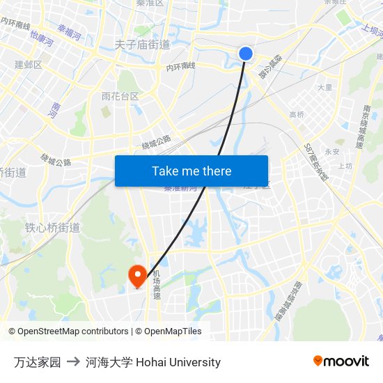 万达家园 to 河海大学 Hohai University map