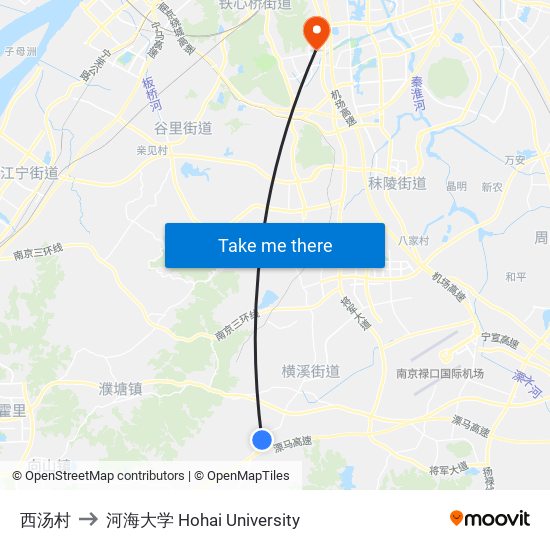 西汤村 to 河海大学 Hohai University map