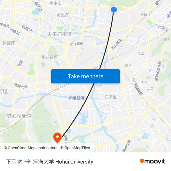 下马坊 to 河海大学 Hohai University map