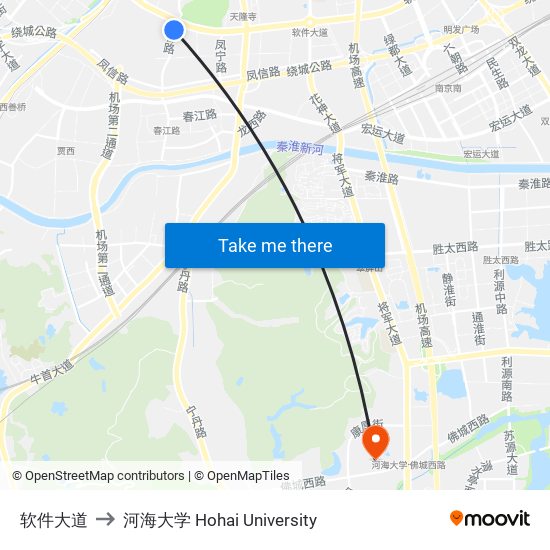 软件大道 to 河海大学 Hohai University map