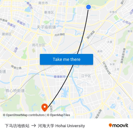 下马坊地铁站 to 河海大学 Hohai University map