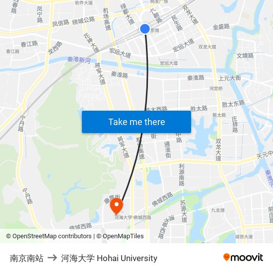 南京南站 to 河海大学 Hohai University map