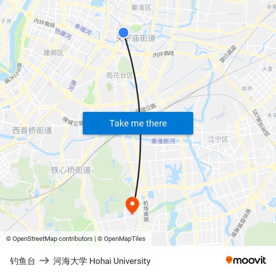 钓鱼台 to 河海大学 Hohai University map